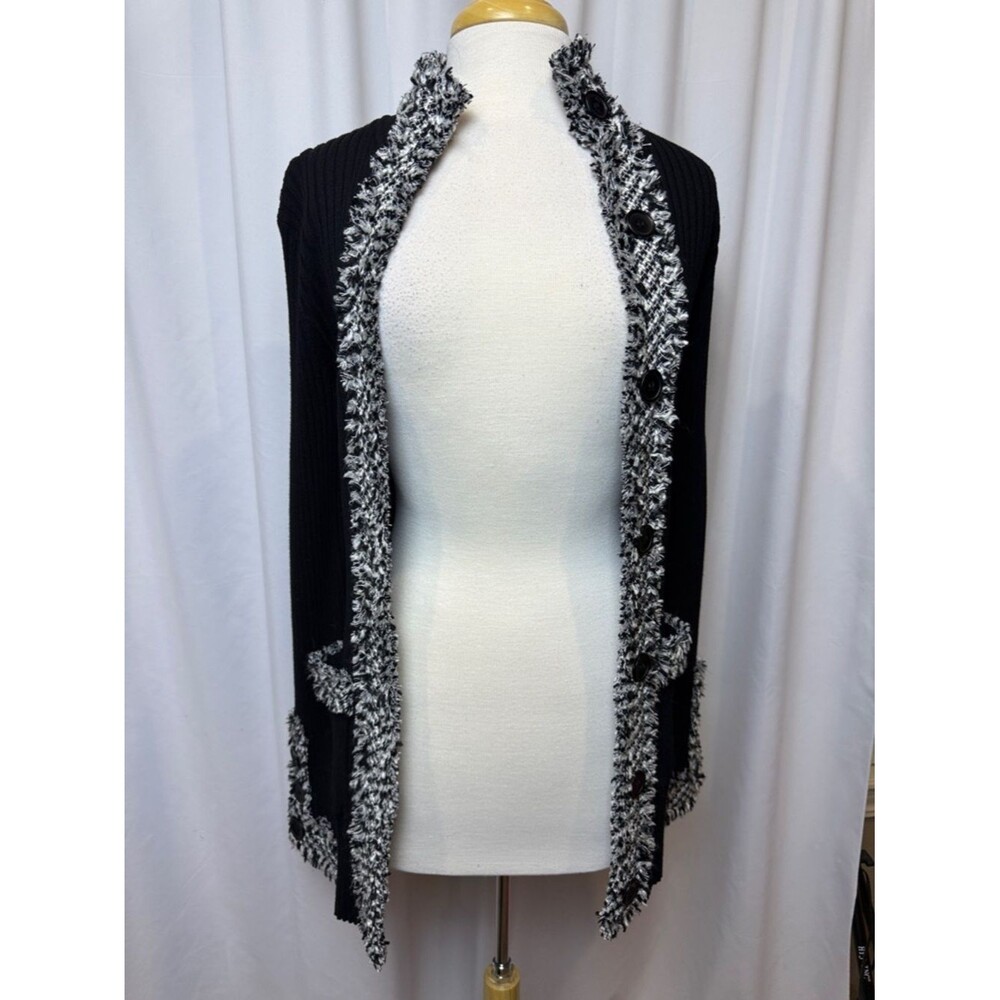 Belldini Black Cardigan with Black-and-White Trim, Size Medium